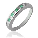 0.50cttw Natural White Princess Shape Diamond (SI-Clarity,GH-Color) Band with Princess Shape Emerald Stone (AA+ Clarity) In 14K White Gold.