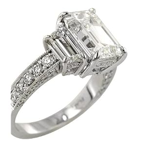 4.37 CT TW EMERALD CUT DIAMOND ENGAGEMENT RING SET IN PLATINUM, GIA Certified Center Stone