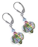 41btChfYfxL. SL160  Sterling Silver Jewelry: SCER123 Majestic Blown Glass Genuine Swarovski Crystals Sterling Silver Leverback 1.5" Long Dangle Earrings