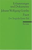 Johann Wolfgang Goethe 'Faust', Der Trag�die Erster Teil. Erl�uterungen und Dokumente