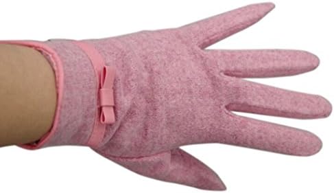HuaHui Christams Winter Cashmere PU Leather With Bowknot Cute Soft War Gloves-pink