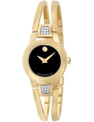 Movado Womens 604984 Amorosa Gold-Plated Diamond Accented Bangle Bracelet Watch