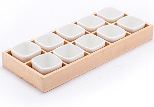 EPGardening Desktop Contracted White Square Ceramic Flowerpot More Meat / 10 Solid Wood Box