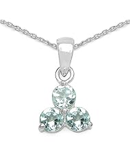 1.70 Carat Genuine Aquamarine Sterling Silver Pendant Necklace. 18"