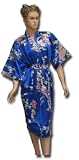 Satin Kimono Bath Robe Night Gown Geisha unisize BLUE