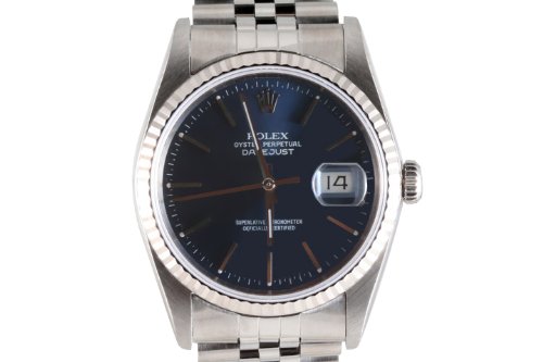 Rolex Mens Stainless Steel Datejust Blue Dial Jubilee Band