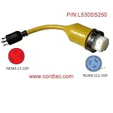 1.5FT RV Generator Adapter, L5-30P 30A 3 Prong Locking Plug to 50A 125 250V Connector... by Cordtec