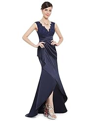 V-neck Mermaid Natural   Waistline Lace Floor Length High-Low-Hem Satin Prom Dress 