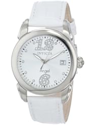Invicta Womens 15287 "Angel" Stainless Steel and White Leather Strap Watch