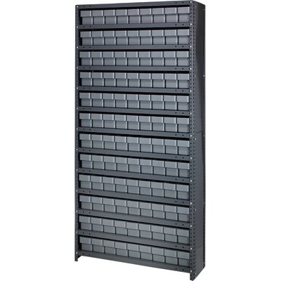 Quantum Storage Closed Shelving System With Super Tuff Drawers - 12in. x 36in. x 75in. Rack Size, Gray Bins, Model# CL1275-501 G