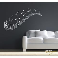 Wandtattoo Wandaufkleber Musik Noten Zeile m. Schl�ssel 92x57cm Schwarz