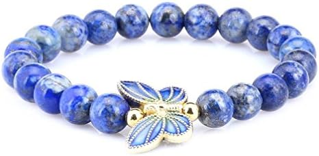 GSG 9 8mm Lapis Lazuli Sterling silver Cloisonne Enamel Butterfly Bracelet