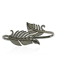 Womens Leaf Palm Diamond Pave Bracelet .925 Sterling Silver Jewelry