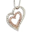 14k Two Tone Gold White and Rose Pink Diamond Heart Pendant Necklace 0.25 carat