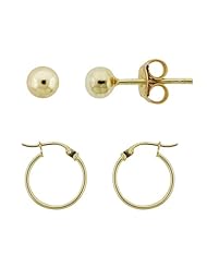 Sterling Silver 4mm Ball Stud Post Earrings and 1mmx15mm Set of Two Hoop Earrings