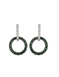 14K White Gold 1/10 ct. Diamond and 3/8 ct. Emerald Circle Earrings