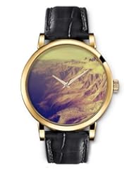 SPRAWL Aanalog Fashion Series Gold Ladies Watches of Genuine Black Leather Strap,Unique Wrist Watch for Women Girls Designed with Mountain range