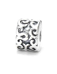 Moress Curly Swirly "Freedom" Clip Lock Stopper Bead - Clam Shell Snap Solid Sterling Silver - Fits Perfectly on Chamilia Moress Pandora and All Compatible Brand 3mm Chain Bracelet or Necklace