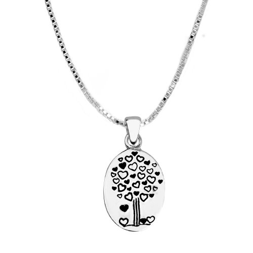 Sterling Silver “Our Family Grows w/ Love” Reversible Pendant w/ Tree, 18″