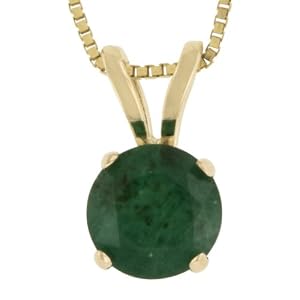 Buy 14k Yellow Gold 5mm Round Cut Emerald 4-Prong Pendant, 18 by Amazon.com Collection