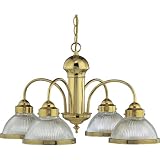 Progress Lighting P4095-10 4-Light Chandelier with Clear Prismatic Glass Shades, Polished Brass