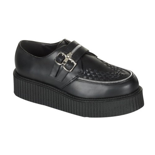 *CREEPER-412, 2" P/F Wht 2 Buckle Zipper Strap Creeper Shoe from Pleaser