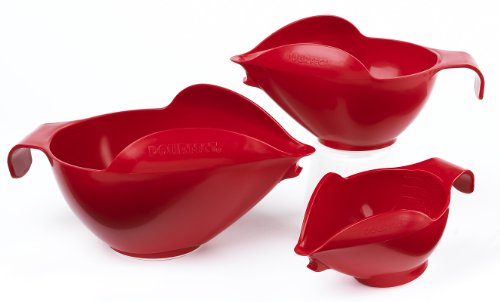 Pourfect Original Spill-Proof 1, 2 and 4 Cup Mixing Bowl Set, Empire Red