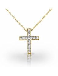14KT Yellow Gold Classic Princess Cut Channel set Diamond Cross Pendant. 3/4 CTW