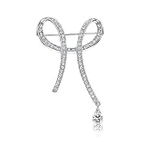 Elegant Splendor: Sterling Silver Rhodium Finish White Cubic Zirconia Exquisite Ribbon Brooch