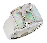 Sterling Silver, Synthetic Opal Inlay Dolphin Ring, 1/2 (13 mm) wide