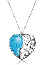 Star Harvest Women's 925 Sterling Silver Turquoise Heart-shaped Pendant Necklace 18''