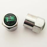 Set of 2 Kawasaki Green Black Logo Motorcycle Chrome Tire Valve Stem Caps (Made of Metal)