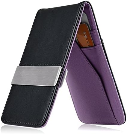 Zodaca Slim-fit Leather Detachable Money Clip Wallet with 4 Card Slots Black/purple 1890893