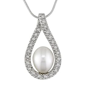 14K White Gold, Diamond and Cultured Freshwater Pearl Pendant