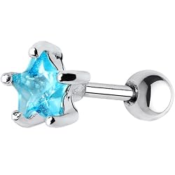 16 Gauge 5mm Aqua CZ Star Cartilage Tragus Earring