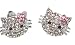 Dazzling Crystal Kitty Stud Earrings with Pink Flower Silver 1/2"