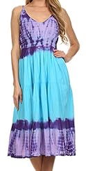 V-neck Cotton Tie Dye Print Summer Spaghetti Strap  Peasant Dress  With Ruffles