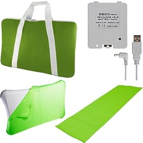 Ultimate Nintendo Wii Fit Accessory Bundle Combo Pack: Green Nylon Mesh Carrying Bag, Green Wii Fit Yoga Sports Mat, Green Silicone Skin Case Cover, and a Rechargeable Battery Pack - All for the Wii Fit Balance Board