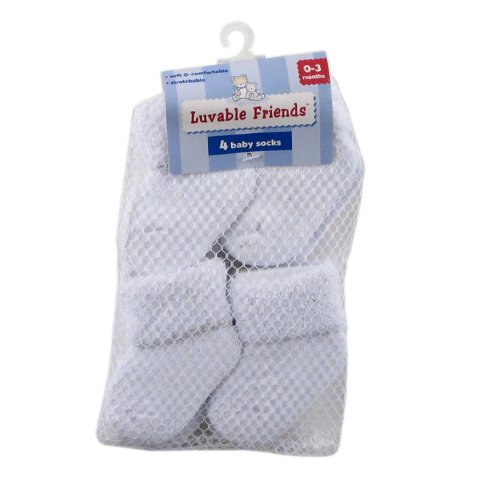 Luvable Friends 4-Pack Newborn Socks in Washbag, White