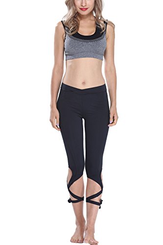 YOINS Women Casual Self-tie Leggings Yoga Sport Pants Black US 2