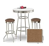 Chrome Bar Table & 2 Chrome Embossed Dark Floral Seat Barstools