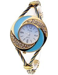 New Fashion Womens Bangle Wrist Watch Quartz Gold-Blue WTH0208