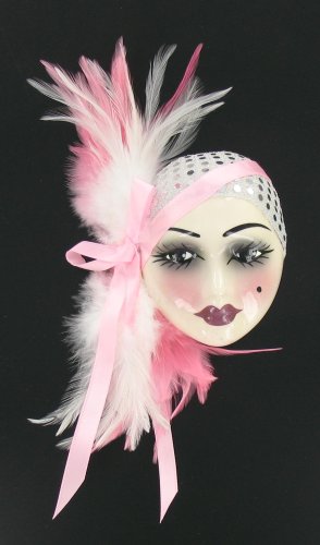 Porcelain Red Black Feather Lady Face Wall Art Mask