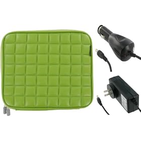 ASUS Eee PC 901 8.9-Inch Netbook Laptop Sleeve Slipcase with 12v DC Car and AC Wall Adapter Charger (Memory Foam with Faux Leather - Green)