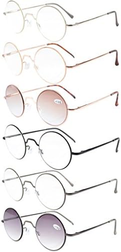 Eyekepper 6-Pack Spring Hinges Round Reading Glasses Sunreaders +2.0