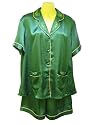 Sirisha Women's Embroidered Satin Silk "Shorty" Pajamas - Emerald Green