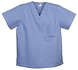 Unisex Solid Color Scrub Top with V-neck - Blue