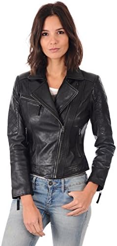 Fariha Leather Women's Lambskin Bomber Biker Jacket L Black