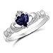 Kriskate & Co. Irish Claddagh Ring .925 Sterling Silver with Simulated Blue Sapphire Heart Promise Ring