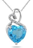 4.00 Carat Blue Topaz and Diamond Heart Pendant in .925 Sterling Silver